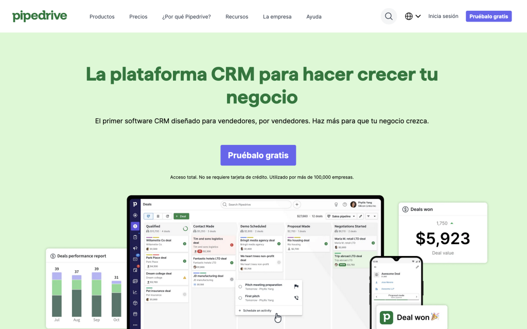 Pipedrive es un CRM de ventas y software de gestión de embudos de ventas